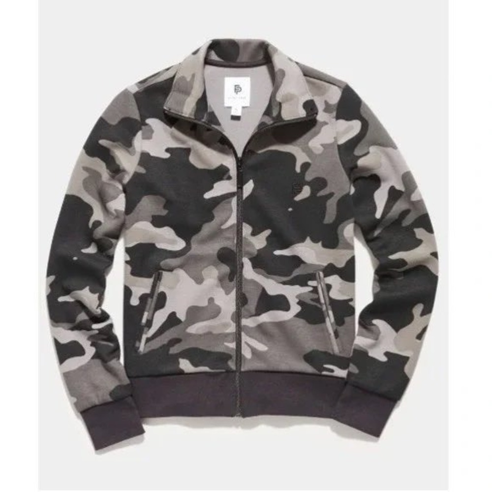 Flint Park Womens Gray Camo Full Zip Track Jacket‎ Mock Neck Recycled Cotton S